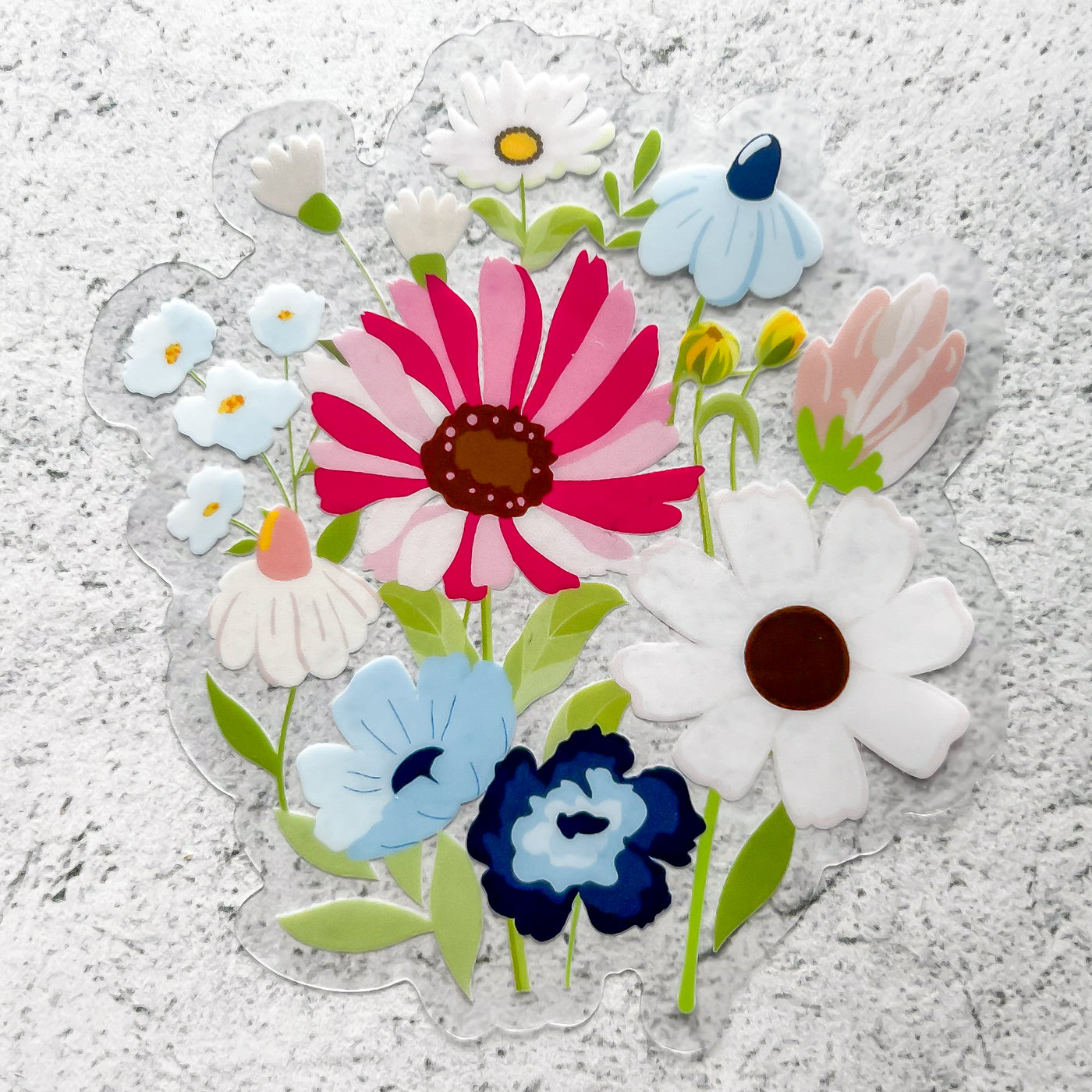 Spring blooms bouquet clear vinyl sticker by Simpliday Paper Olga Nagorna.