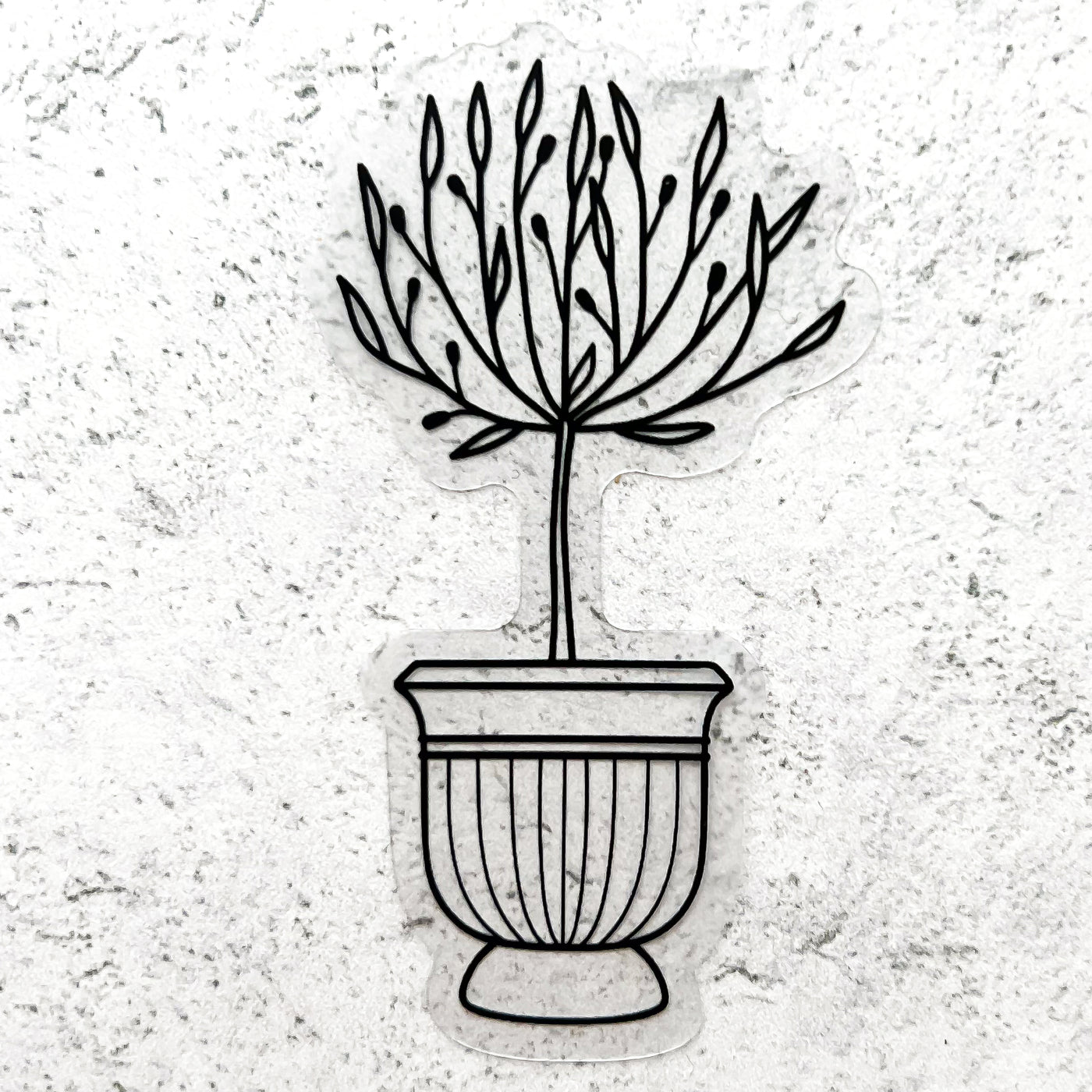 Line drawn plant clear vinyl sticker comes with a solid white backing by Simpliday Paper.