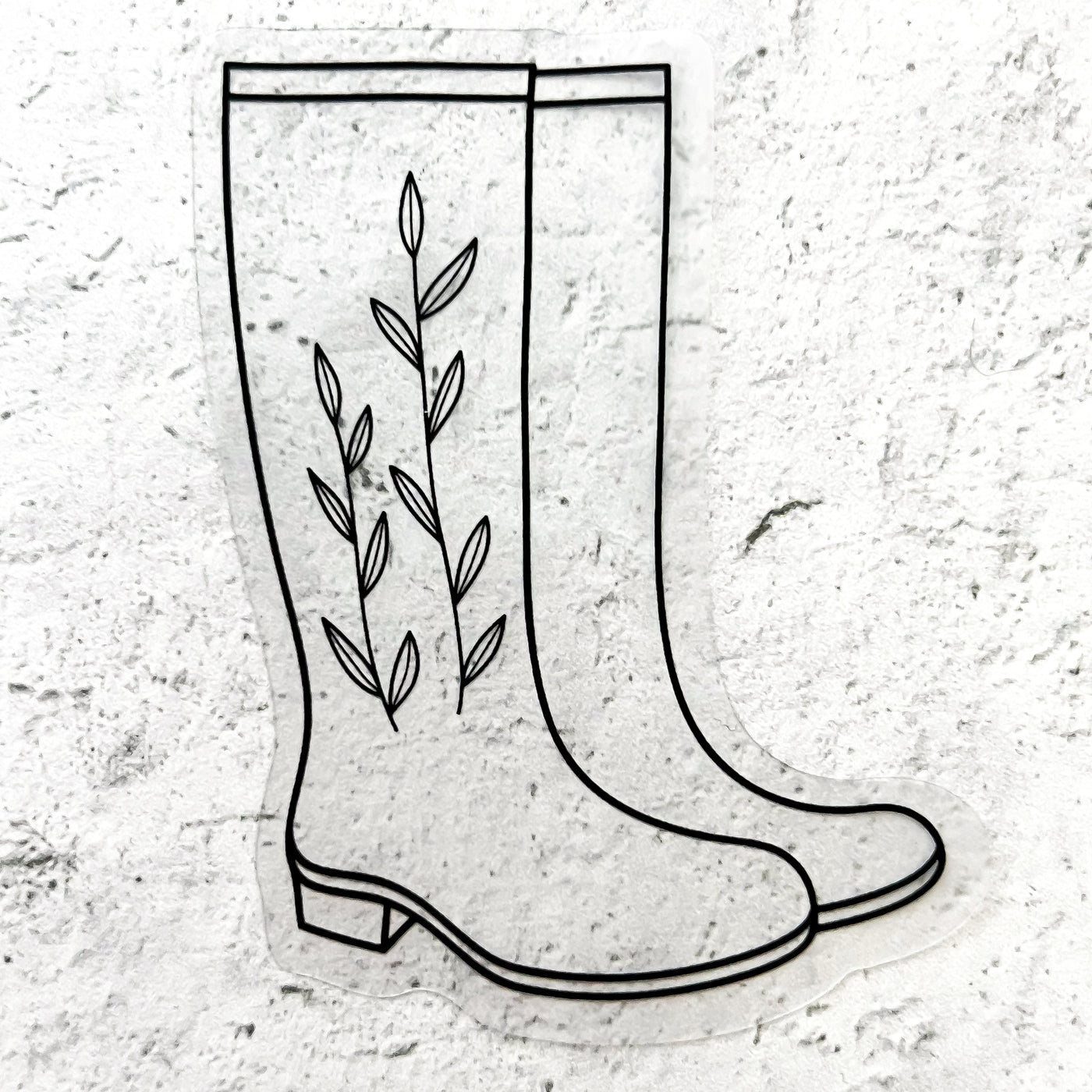 Line drawn boots clear vinyl sticker comes with a solid white backing by Simpliday Paper, Olga Nagorna.