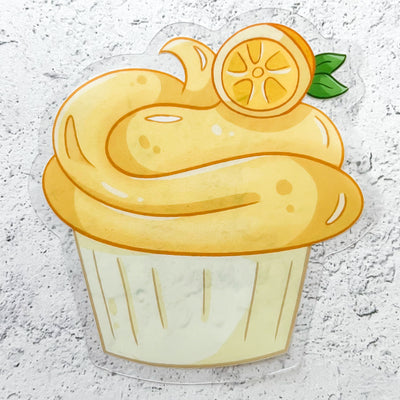 Lemon cupcake clear vinyl sticker comes with a solid white backing by Simpliday Paper, Olga Nagorna.