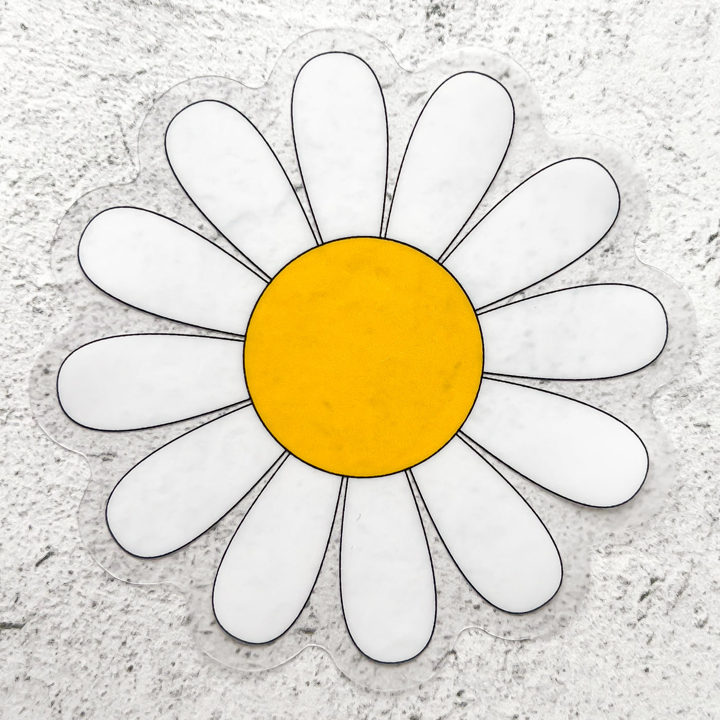 White daisy clear vinyl stickers waterproof by Simpliday Paper, Olga Nagorna.
