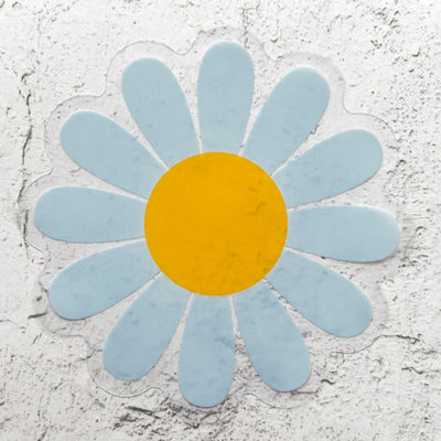 Blue daisy clear vinyl stickers waterproof by Simpliday Paper, Olga Nagorna.