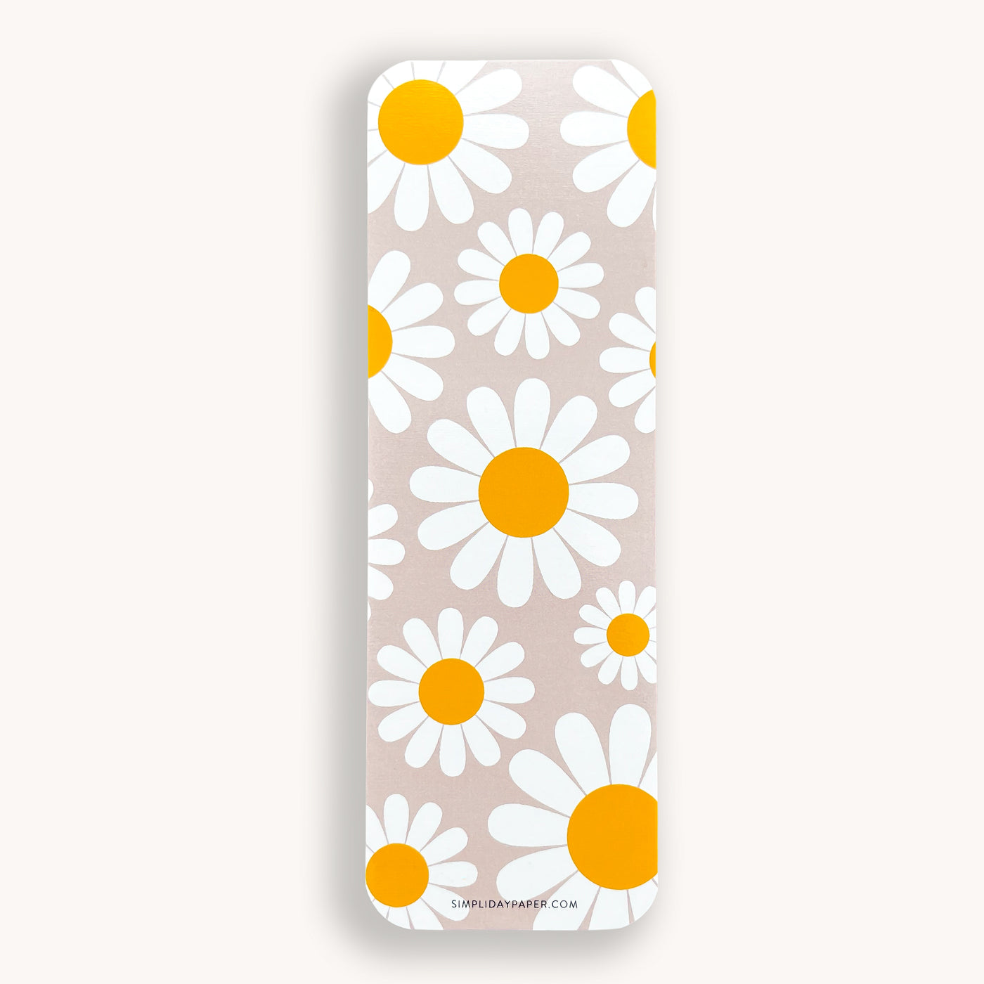 Daisies on a blush background bookmark with rounded corners by Simpliday Paper, Olga Nagorna.