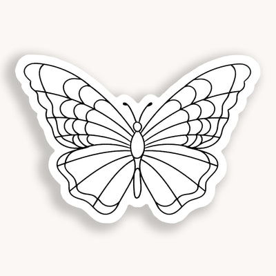 Line drawn butterfly clear vinyl sticker comes with a solid white backing by Simpliday Paper, Olga Nagorna.