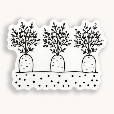 Line drawn carrots clear vinyl sticker comes with a solid white backing by Simpliday Paper, Olga Nagorna.