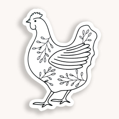 Line drawn hen clear vinyl sticker comes with a solid white backing by Simpliday Paper, Olga Nagorna.