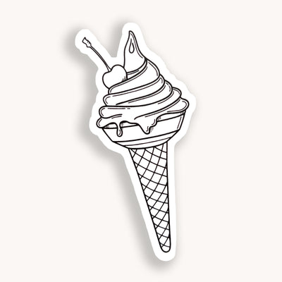 Line drawn ice cream cone clear vinyl sticker comes with a solid white backing by Simpliday Paper, Olga Nagorna.