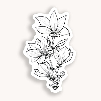 Line drawn magnolia clear vinyl sticker comes with a solid white backing by Simpliday Paper.