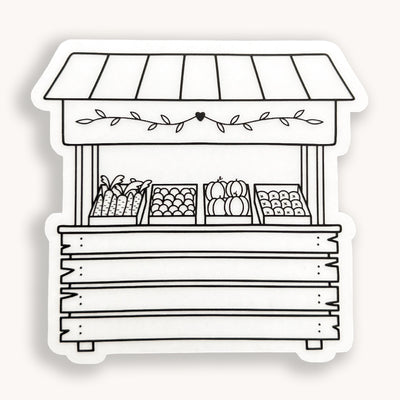 Line drawn market stand clear vinyl sticker comes with a solid white backing by Simpliday Paper, Olga Nagorna.