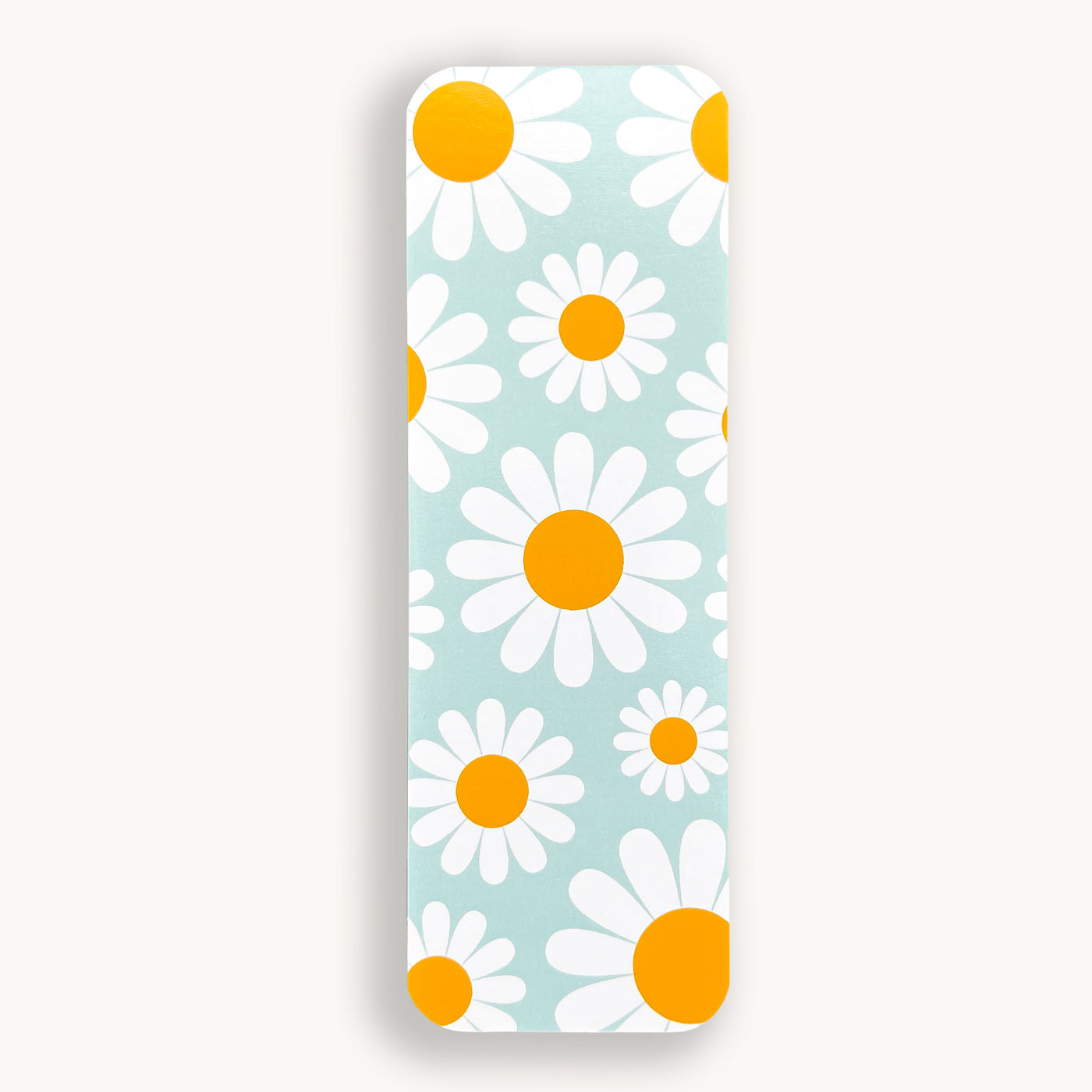 Daisies on misty teal background bookmark with rounded corners by Simpliday Paper, Olga Nagorna.