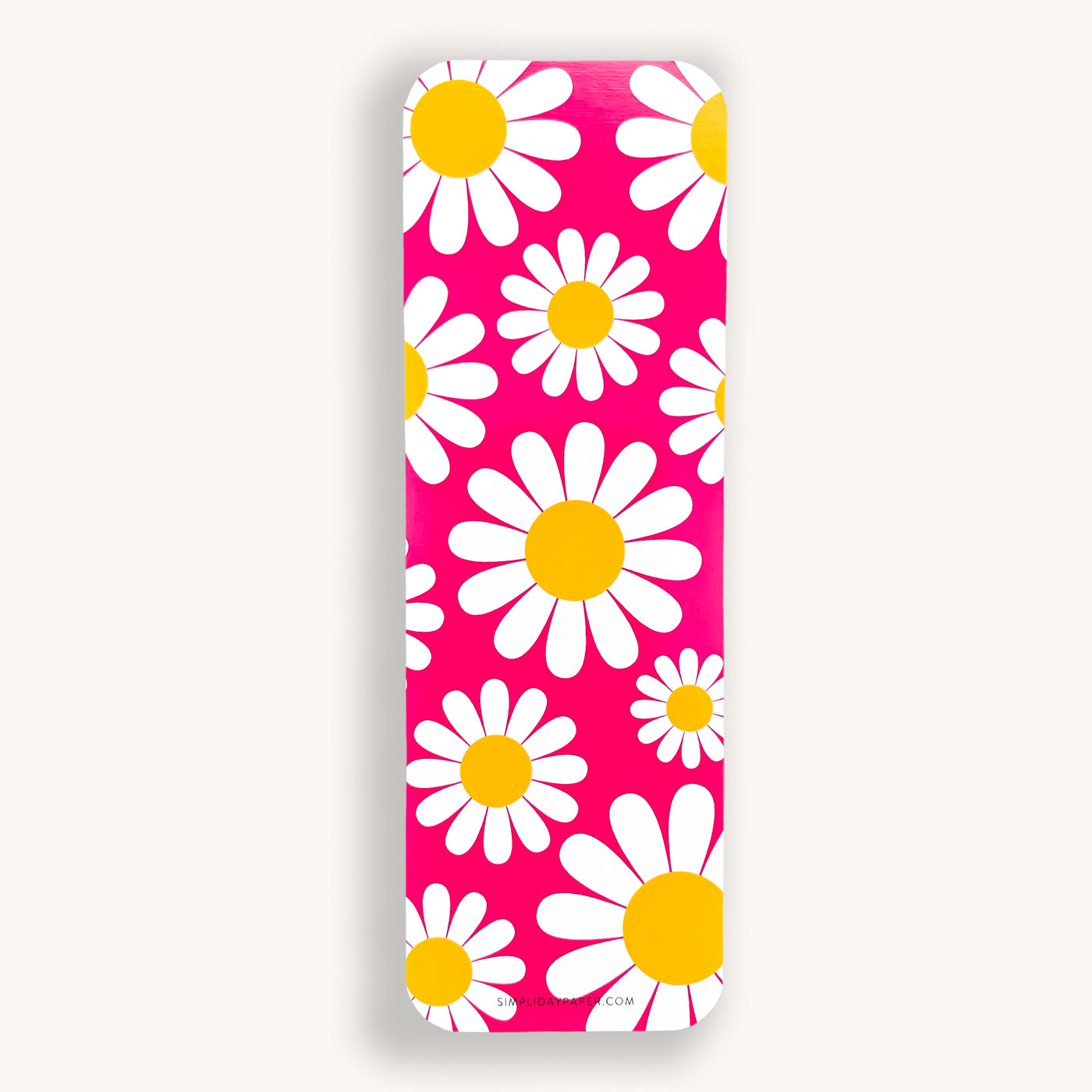 Daisies on a fuchsia background bookmark with rounded corners by Simpliday Paper, Olga Nagorna.