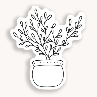 Line drawn plant clear vinyl sticker comes with a solid white backing by Simpliday Paper.