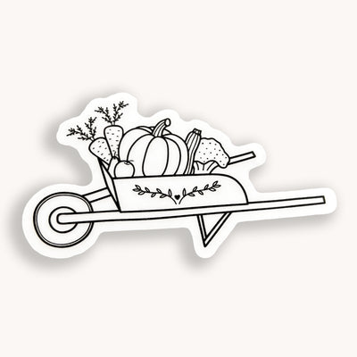 Line drawn produce wagon clear vinyl sticker comes with a solid white backing by Simpliday Paper, Olga Nagorna.