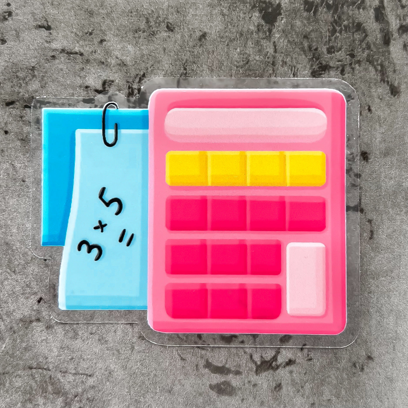 Pink calculator vinyl sticker, offered in classic white with white background and white border or clear sticker with a solid white backing, but is clear once the backing is removed. Can be used on water bottles, cups, binders, notebooks and more. Simpliday Paper by Olga Nagorna