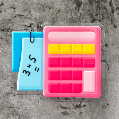 Pink calculator vinyl sticker, offered in classic white with white background and white border or clear sticker with a solid white backing, but is clear once the backing is removed. Can be used on water bottles, cups, binders, notebooks and more. Simpliday Paper by Olga Nagorna