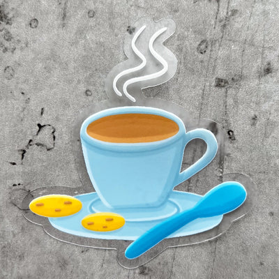 Waterproof coffee and cookies thick vinyl sticker, offered in classic white with white background and white border or clear sticker with a solid white backing, but is clear once the backing is removed. Simpliday Paper by Olga Nagorna