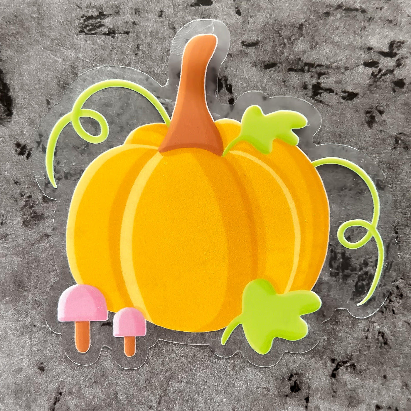 Pumpkin vinyl sticker, offered in classic white with white background and white border or clear sticker with a solid white backing, but is clear once the backing is removed. Food stickers by Simpliday Paper by Olga Nagorna.