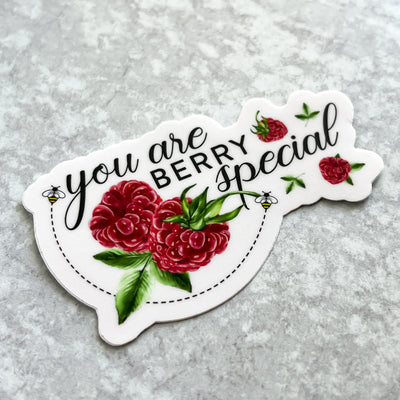 Raspberries and bees vinyl sticker comes with a solid white backing. Can be used on mobile phones, water bottles, cups, binders, notebooks and more. By Simpliday Paper by Olga Nagorna