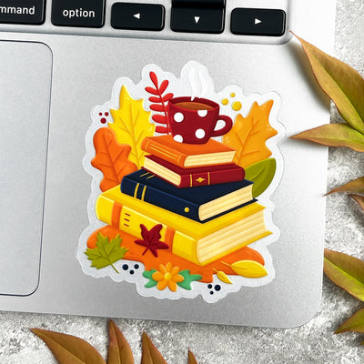 Autumn Books and Coffee Sticker