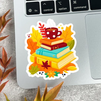 Autumn Books and Coffee Sticker