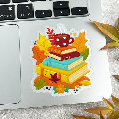 Autumn Books and Coffee Sticker
