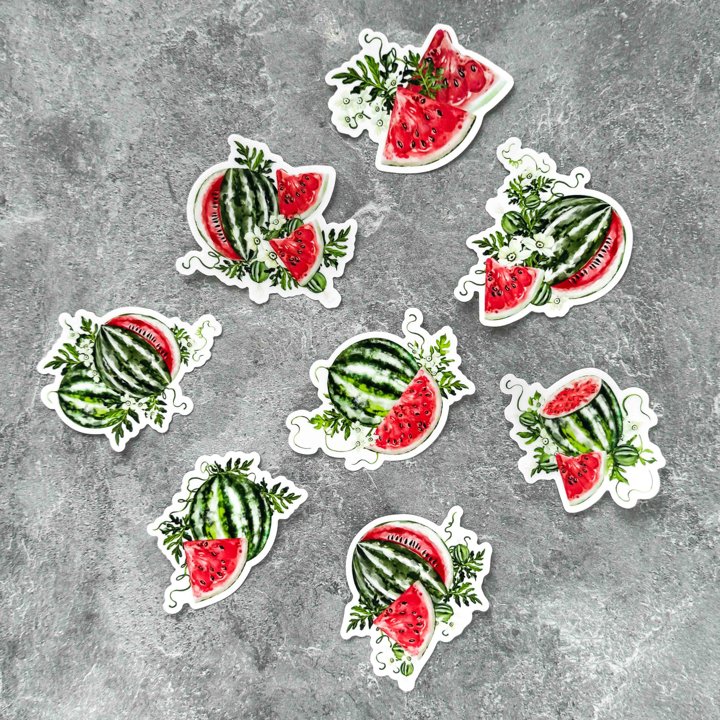 Green Flowers Watermelon Stickers (8 designs)