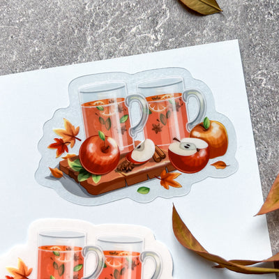 Apple cider vinyl sticker comes with a solid white backing, but is clear once the backing is removed. Can be used on mobile phones, water bottles, cups, binders, notebooks and more.