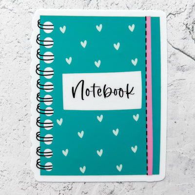 Hearted turquoise notebook vinyl classic sticker by Simpliday Paper.