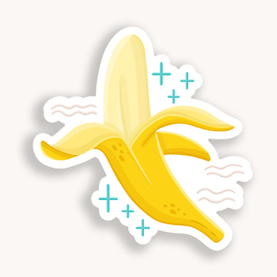 Banana vinyl die-cut sticker, offered in classic white with white background and white border once the backing is removed. Can be used on recipe binders, mobile phones, water bottles, cups, binders, notebooks and more.