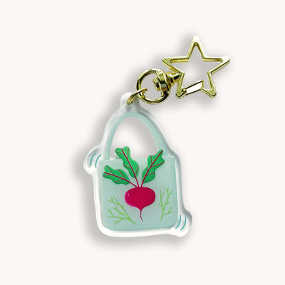 Beet vegetable acrylic keychain. Double-sided, backside is the same design, but reversed.