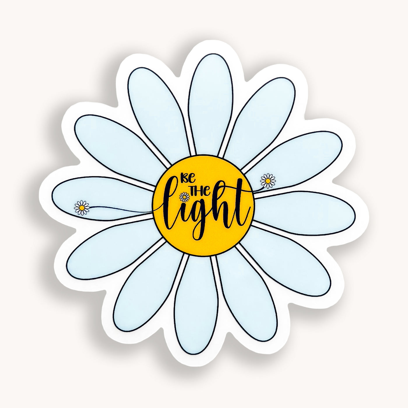 Be the Light clear vinyl blue daisy sticker by Simpliday Paper, Olga Nagorna.