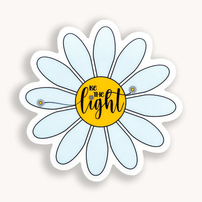 Be the Light clear vinyl blue daisy sticker by Simpliday Paper, Olga Nagorna.