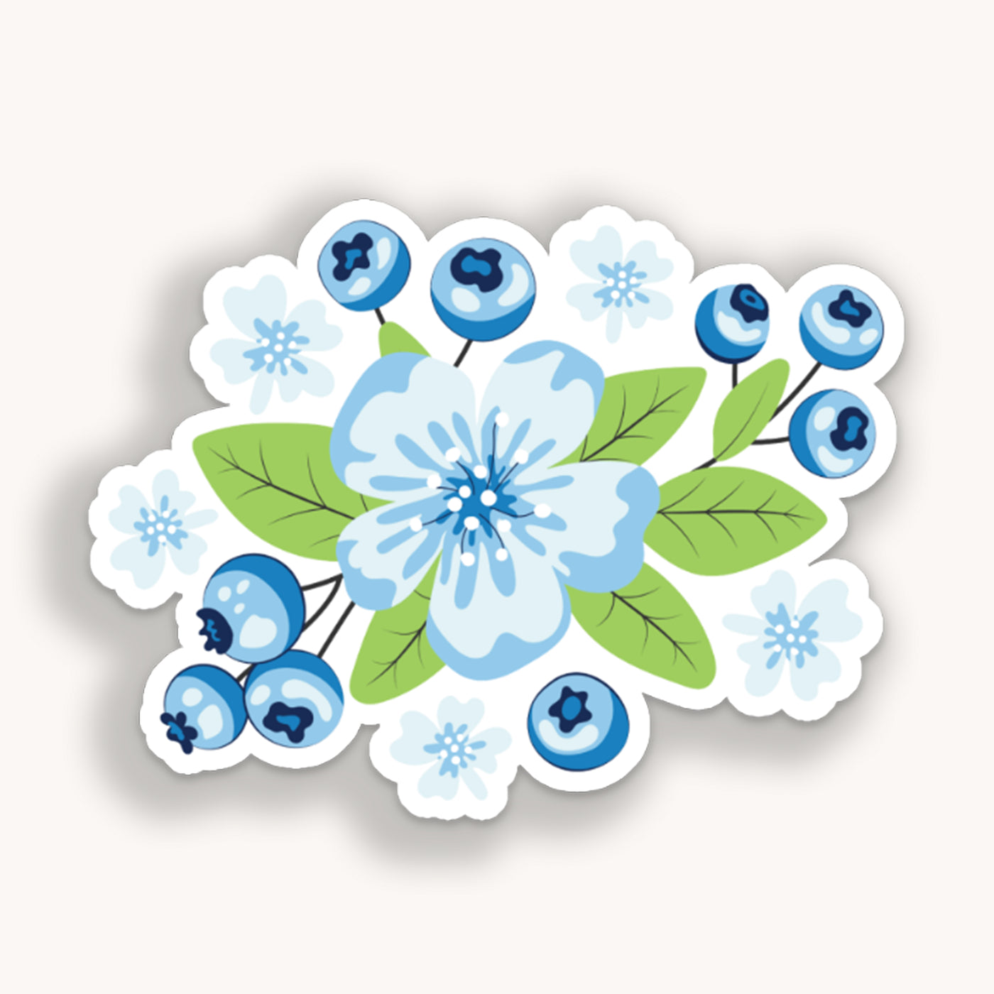 Florals and blueberries clear vinyl sticker by Simpliday Paper by Olga Nagorna comes with a solid white backing, but is clear once the backing is removed.