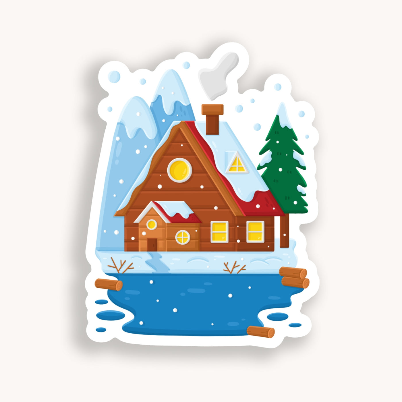 Brown Winter Cottage Sticker