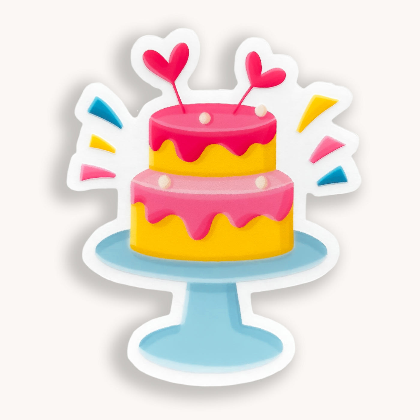 Tiered cake on a blue stand sticker, offered in classic white with white background and white border or clear sticker with a solid white backing, but is clear once the backing is removed. Dessert Stickers by Simpliday Paper by Olga Nagorna.