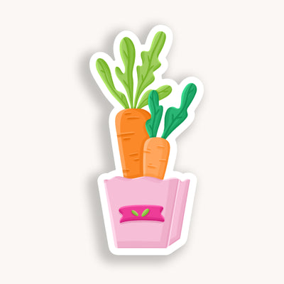 Carrots vinyl sticker, offered in classic white with white background and white border once the backing is removed. Can be used on recipe binders, mobile phones, water bottles, cups, binders, notebooks and more.
