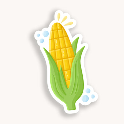 Corn vinyl sticker, offered in classic white with white background and white border once the backing is removed. Can be used on recipe binders, mobile phones, water bottles, cups, binders, notebooks and more.