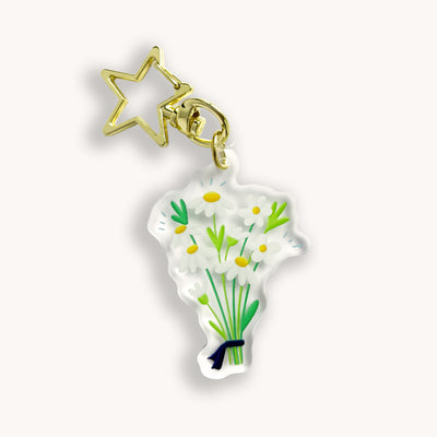 Daisy bouquet acrylic keychain. Double-sided, backside is the same design, but reversed.