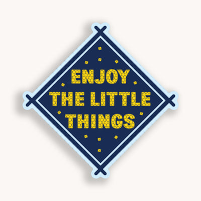 Navy and yellow Enjoy the Little things die cut vinyl sticker comes with a solid white backing. Can be used on mobile phones, water bottles, cups, binders, notebooks and more. Simpliday Paper by Olga Nagorna