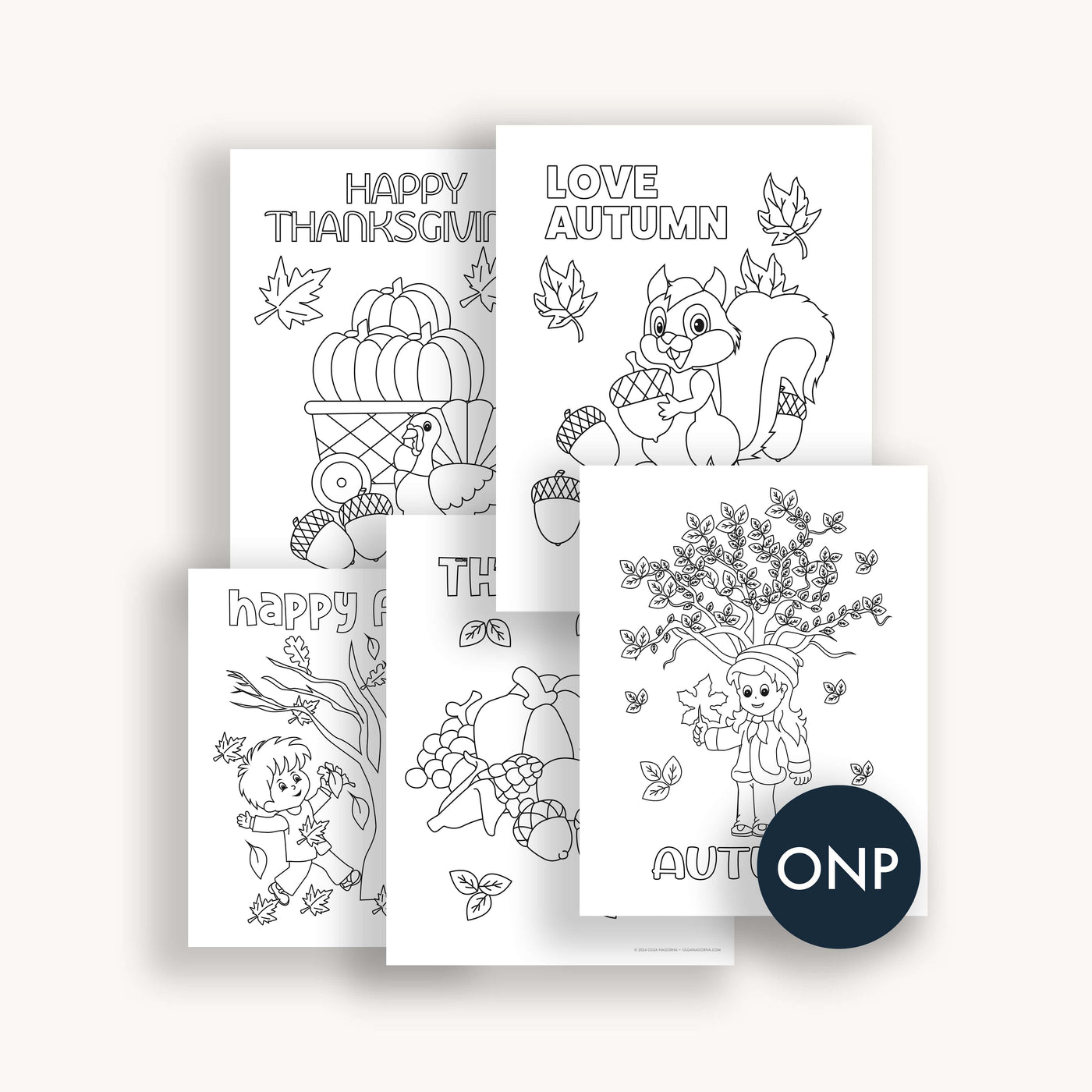 Autumn and Thanksgiving coloring pages for kids and adults by Simpliday Paper.