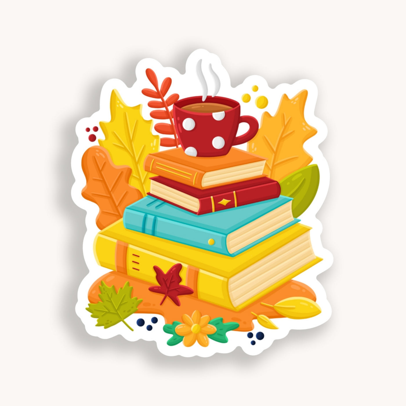 Autumn Books and Coffee Sticker