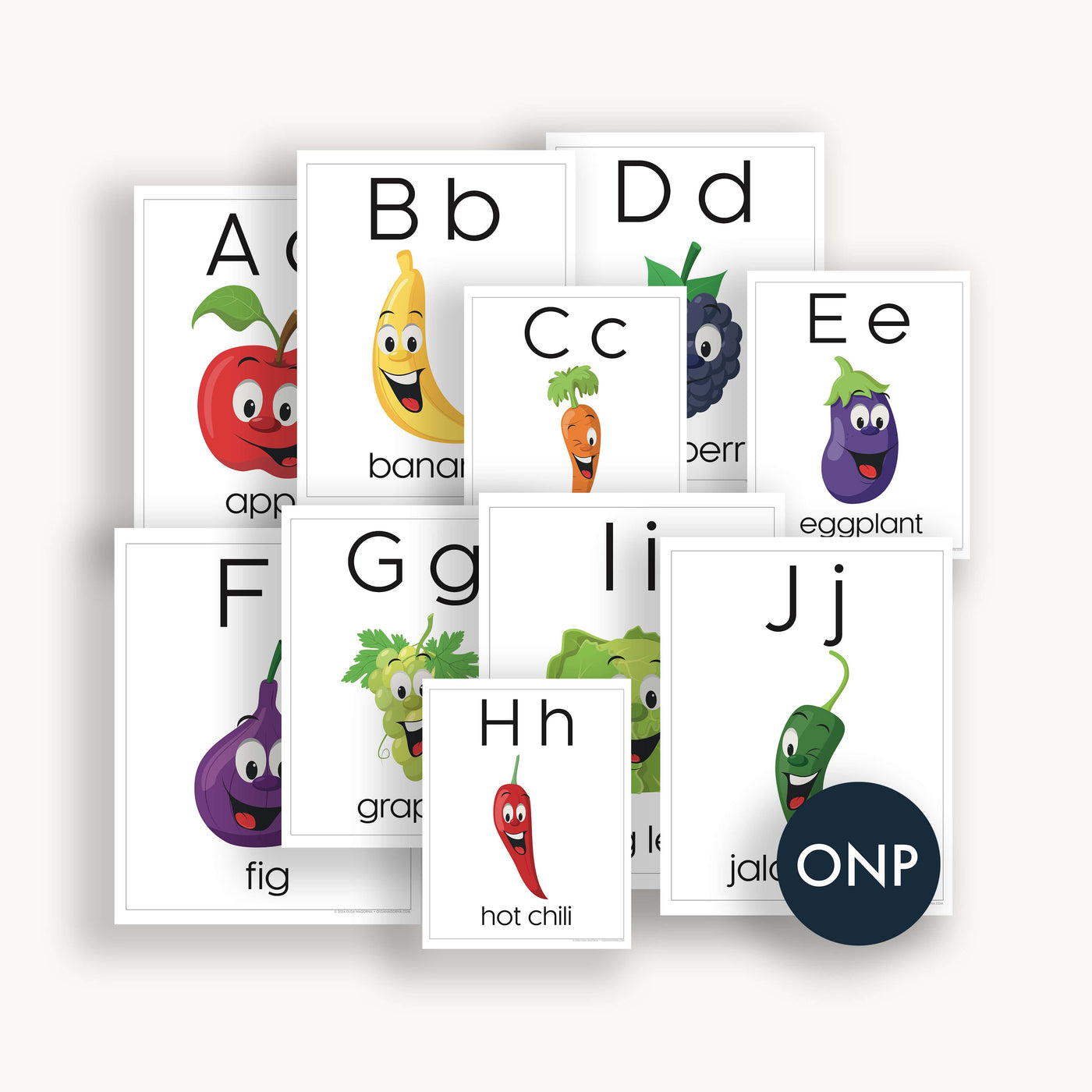 Simpliday Paper by Olga Nagorna Fruits and Vegetables ABC Cards Printable, Homeschool Printables Preschool Nursery Wall Art Alphabet, Letter ABCs Flashcards, Flash card.