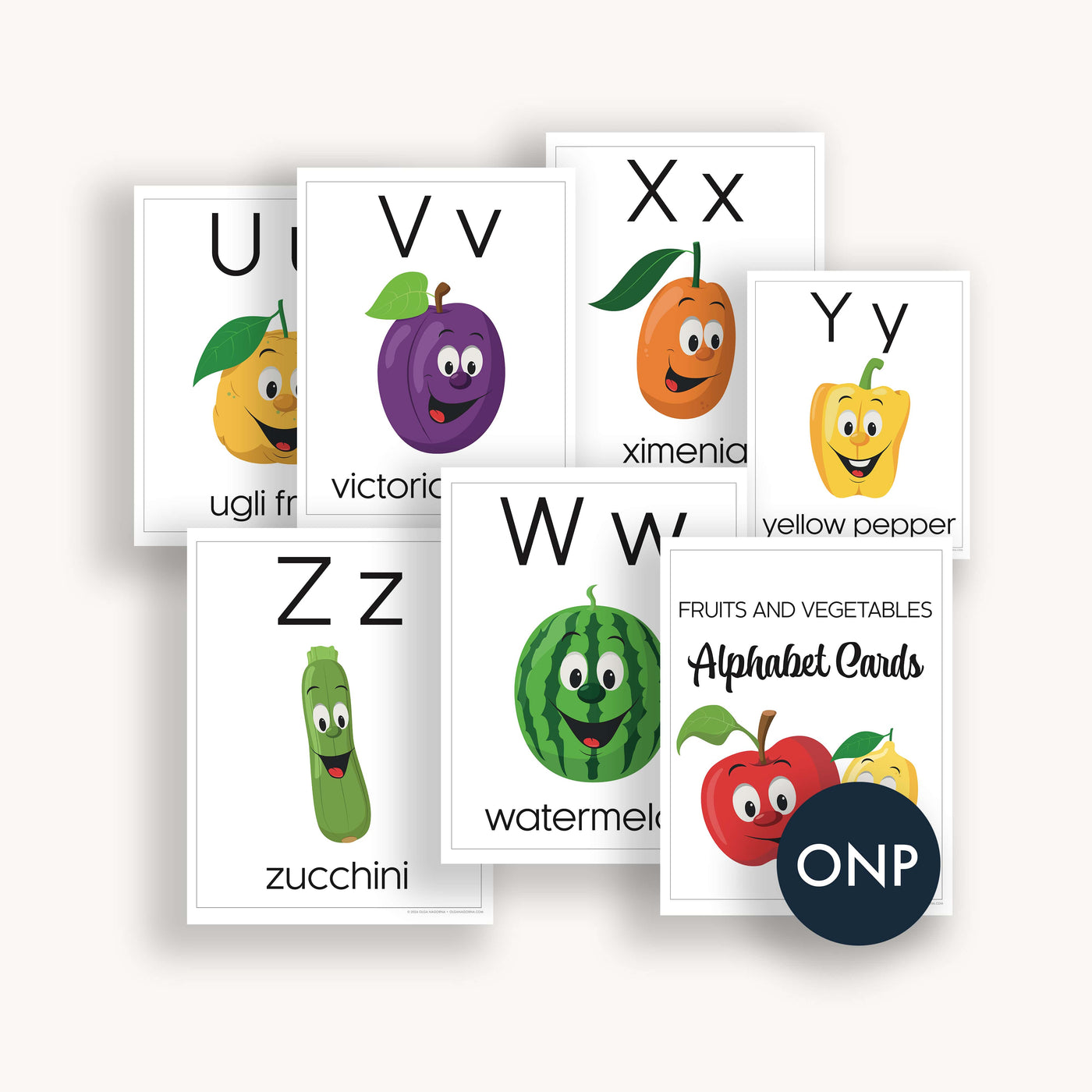 Simpliday Paper by Olga Nagorna Fruits and Vegetables ABC Cards Printable, Homeschool Printables Preschool Nursery Wall Art Alphabet, Letter ABCs Flashcards, Flash card.