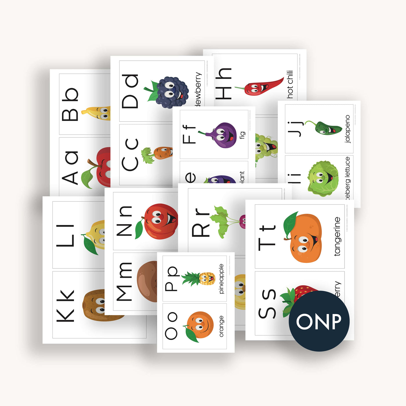 Simpliday Paper by Olga Nagorna Fruits and Vegetables ABC Cards Printable, Homeschool Printables Preschool Nursery Wall Art Alphabet, Letter ABCs Flashcards, Flash card.
