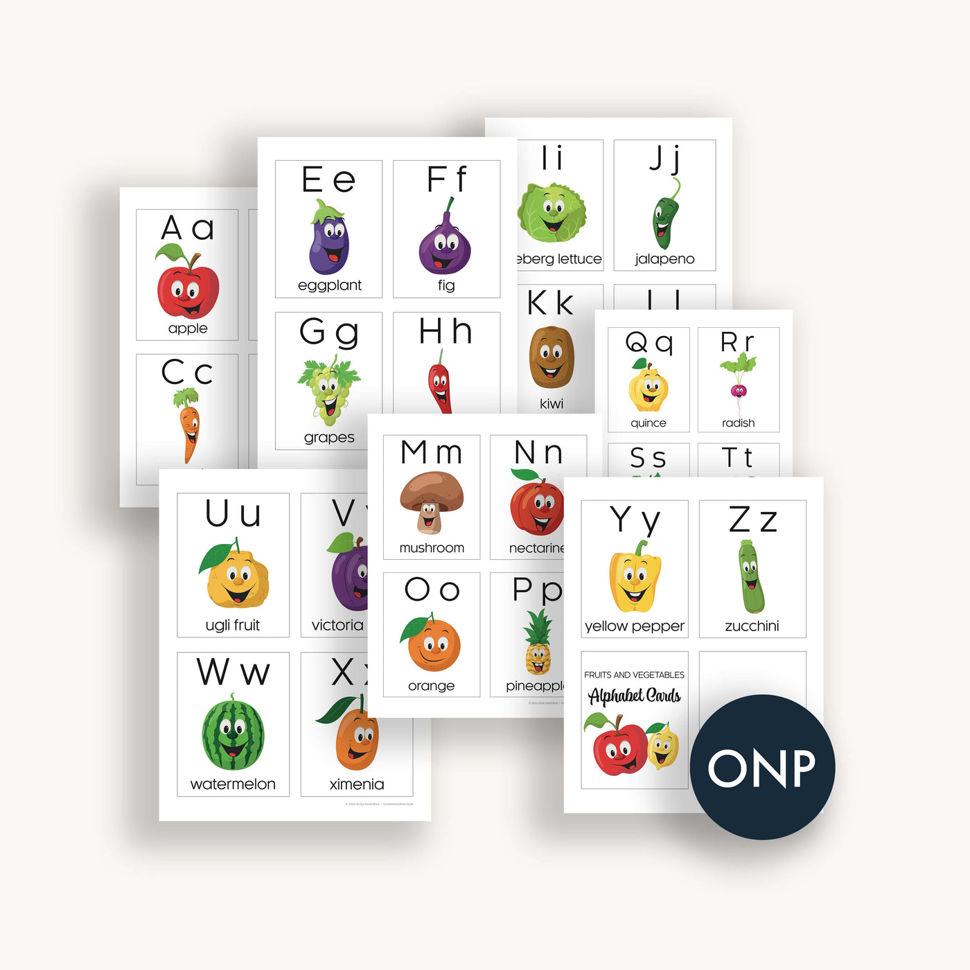 Simpliday Paper by Olga Nagorna Fruits and Vegetables ABC Cards Printable, Homeschool Printables Preschool Nursery Wall Art Alphabet, Letter ABCs Flashcards, Flash card.