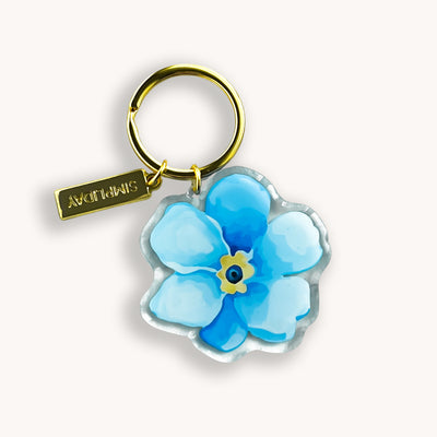 Forget-Me-Not acrylic keychain with a small Simpliday wording charm. Double-sided, backside is the same design, but reversed.