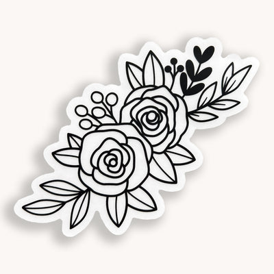 Line drawn bouquet of flowers clear vinyl sticker comes with a solid white backing by Simpliday Paper Olga Nagorna.