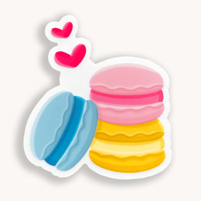 Set of 3 macarons sticker, offered in classic white with white background and white border or clear sticker with a solid white backing, but is clear once the backing is removed.  Dessert stickers by Simpliday Paper by Olga Nagorna.