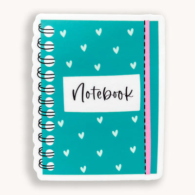 Hearted turquoise notebook vinyl classic sticker by Simpliday Paper.