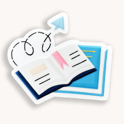 Blue books vinyl sticker, offered in classic white with white background and white border or clear sticker with a solid white backing, but is clear once the backing is removed. School vinyl stickers by Simpliday Paper by Olga Nagorna.
